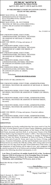 No. CJ-2025-14 – IN THE DISTRICT COURT OF COTTON COUNTY STATE OF OKLAHOMA